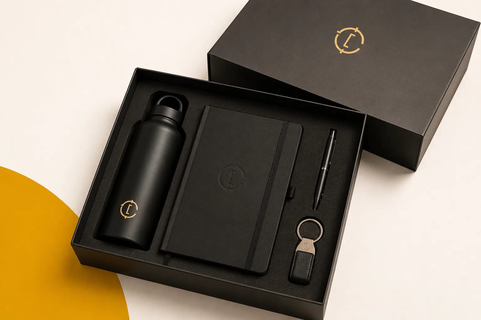 regalos corporativos personalizados — kit completo con botilito, libreta ejecutiva y empaque premium Colprinter