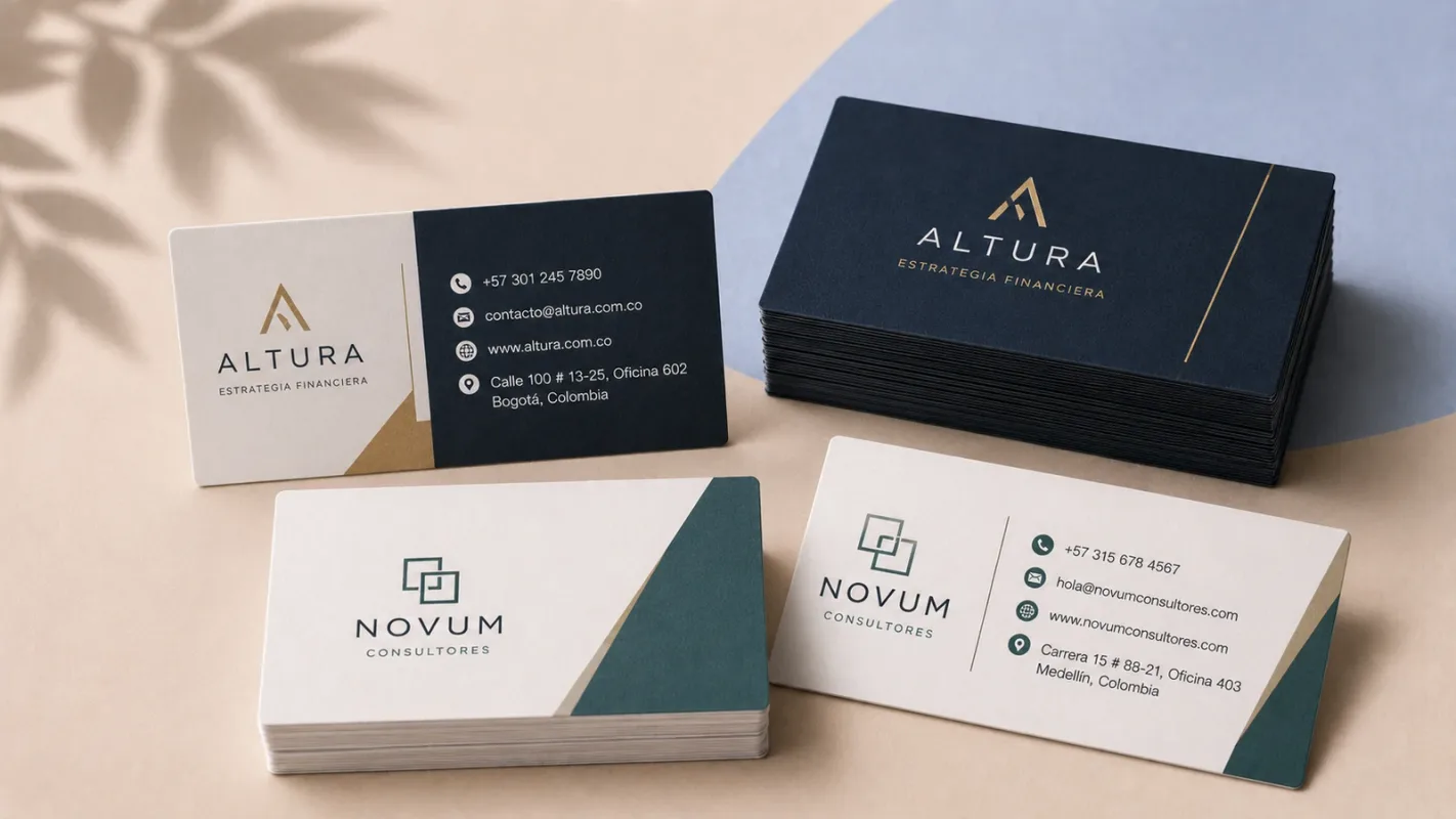 Tarjetas de presentación corporativas personalizadas con diseños modernos, impresión premium y acabados profesionales.