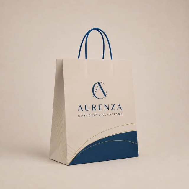 Bolsa publicitaria personalizada con manija rígida, diseño elegante y acabado corporativo premium.