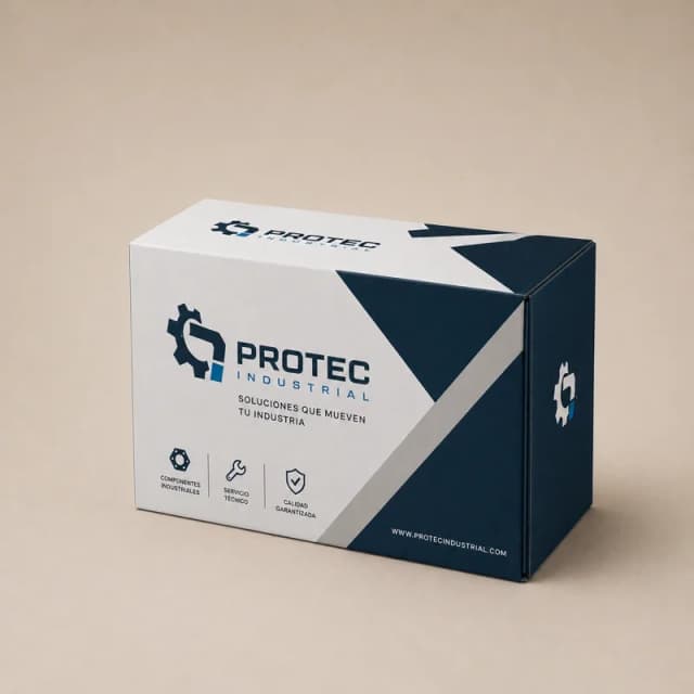 Caja microcorrugada industrial personalizada con impresión y diseño corporativo premium.