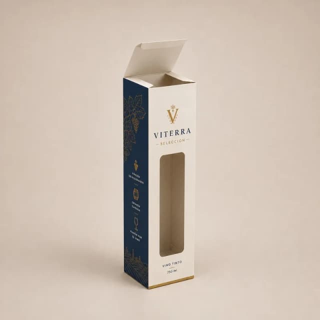 Caja para vino personalizada con ventana frontal y diseño premium