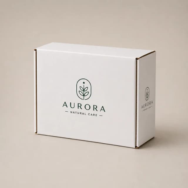 Caja microcorrugada reverso blanco personalizada con logo premium y acabado corporativo.