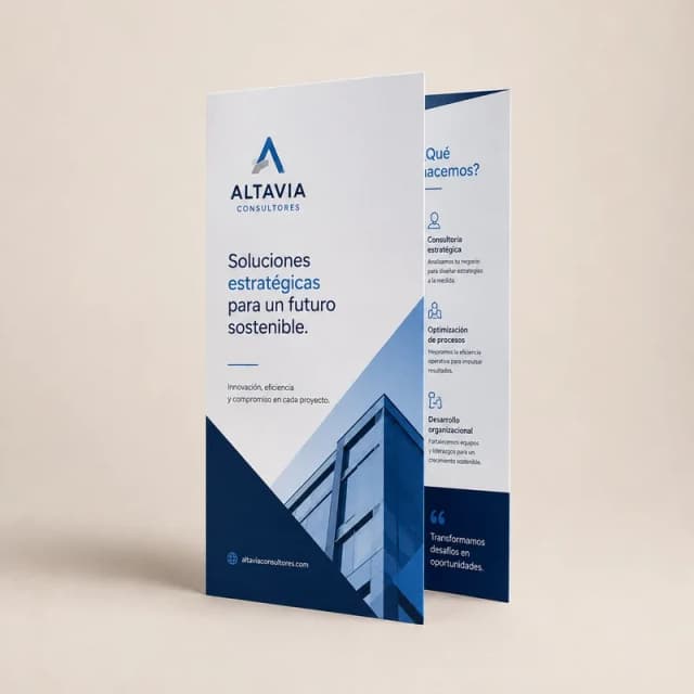 Folleto corporativo personalizado con diseño moderno y acabado profesional mate.