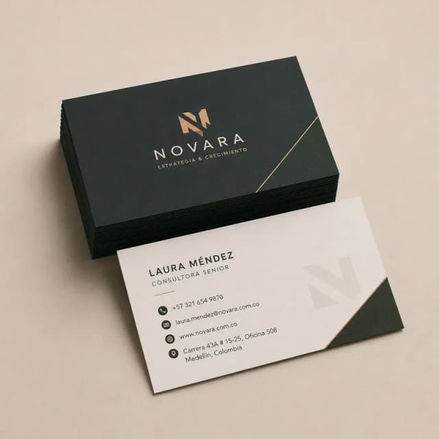 Tarjetas de presentación corporativas personalizadas con acabado premium e impresión profesional a color.